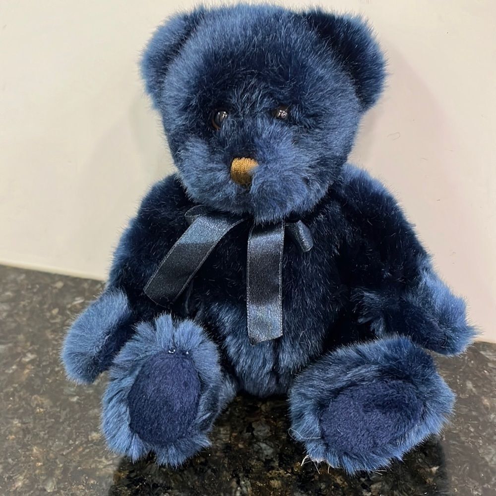 Creature Comforts Blue Bear with bow. Size 8”
